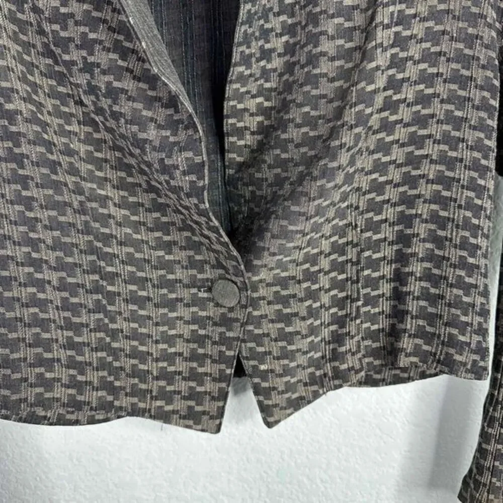 Vintage Marnie West Womens Medium Herringbone Retro Shoulder Pads Cropped Blazer